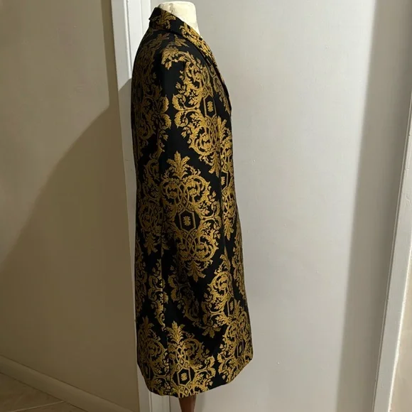 Carole Little Vintage Brocade Richly Decorative Black Gold Duster Coat Size 10 - Picture 7 of 12